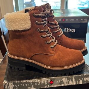 Brown Suede Water resistant Winter Boots with fuzzy Lining